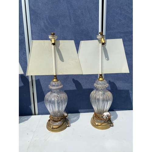 291 - Vintage set of four crystal and brass table lamps