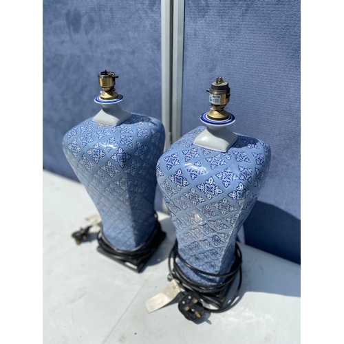 294 - A pair of light blue/white stylish table lamps