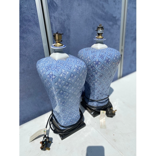 294 - A pair of light blue/white stylish table lamps