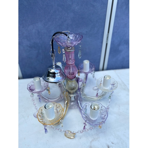 305 - Small Vibrant purple, yellow and clear chandelier