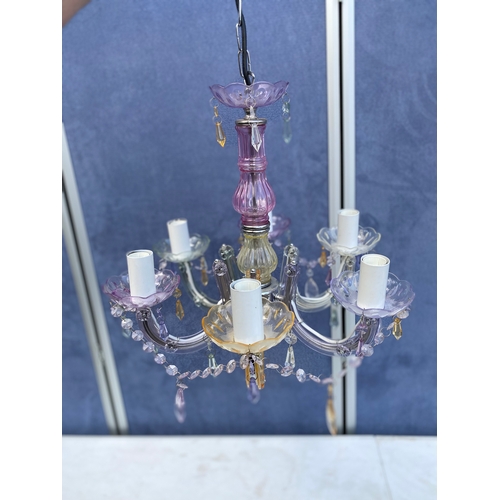 305 - Small Vibrant purple, yellow and clear chandelier