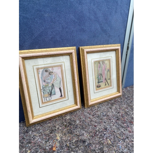 326 - Two framed Paul Helwig postcards