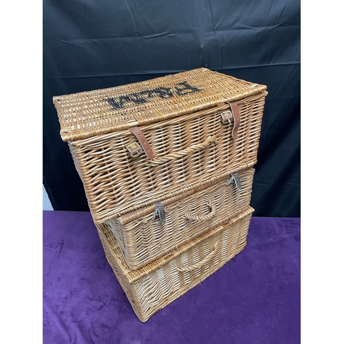 128 - Three Fortnum & Masons Whicker Baskets approx 51cm x 24cm x 34cm