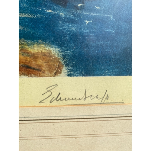 345 - Signed print of Mediterranean harbour published in 1960 by Frost and Reed Limited