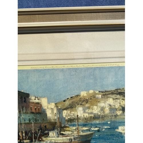 345 - Signed print of Mediterranean harbour published in 1960 by Frost and Reed Limited