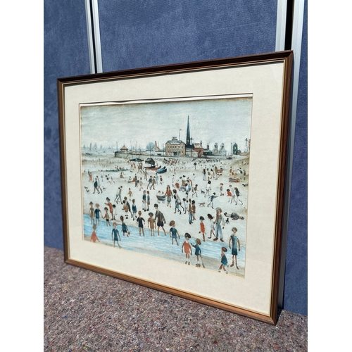 357 - Framed Lowry Print busy beach setting