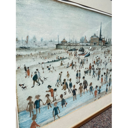 357 - Framed Lowry Print busy beach setting