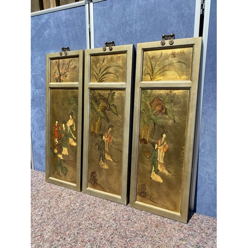 360 - A trio of Vintage Oriental Chinese wall art wooden panels