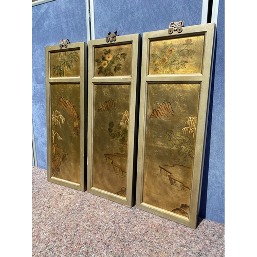 360 - A trio of Vintage Oriental Chinese wall art wooden panels