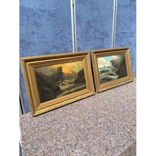 373 - Vintage oil paintings on board in gilt frames signed by F. Wallins