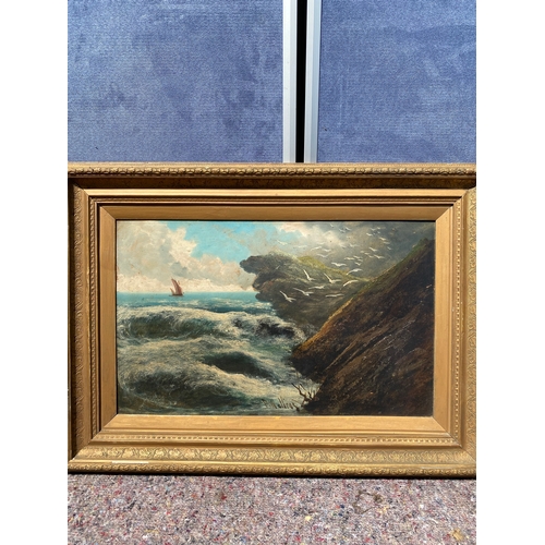 373 - Vintage oil paintings on board in gilt frames signed by F. Wallins