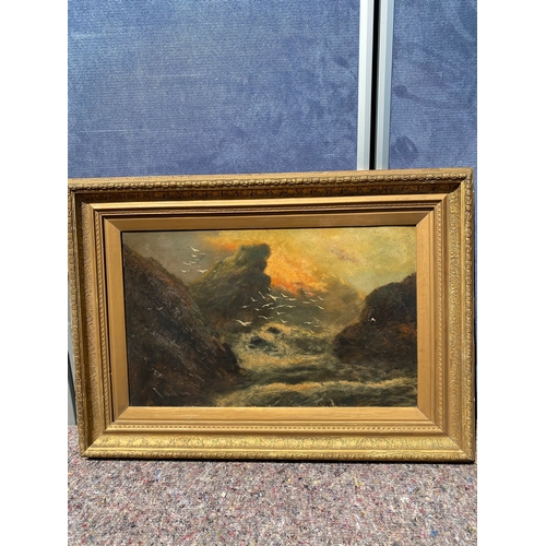 373 - Vintage oil paintings on board in gilt frames signed by F. Wallins