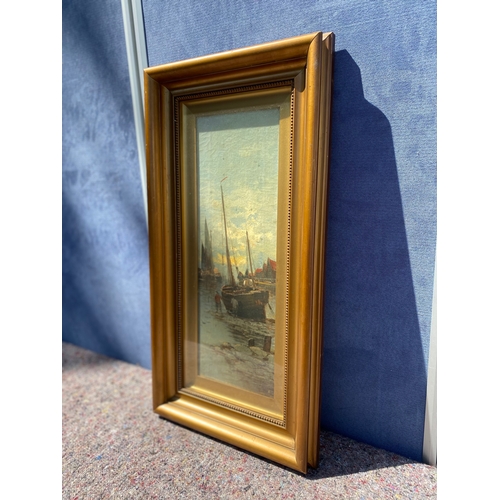 378 - Antique signed Maritime painting in gilt frame