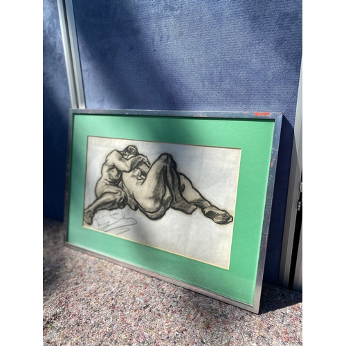 380 - Signed original oil pastel/charcoal sketch of nude women