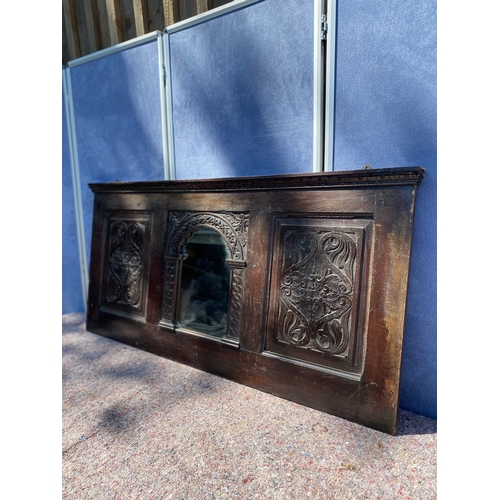 382 - Antique hand carved oak over mantle mirror.