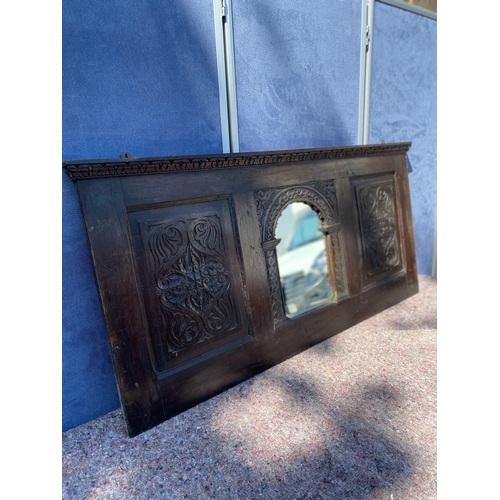 382 - Antique hand carved oak over mantle mirror.