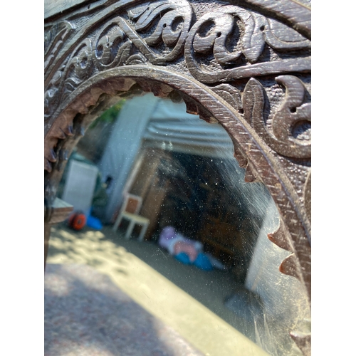 382 - Antique hand carved oak over mantle mirror.