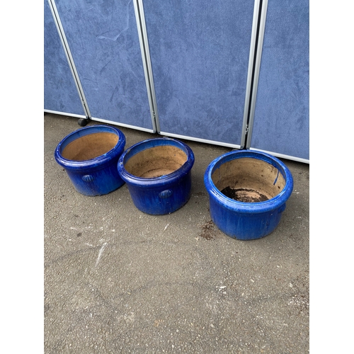 390 - A lot of three blue glazed plant pots