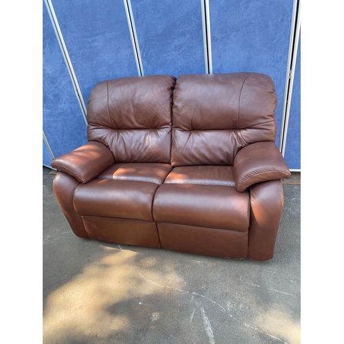 408 - G-plan two seater brown leather sofa