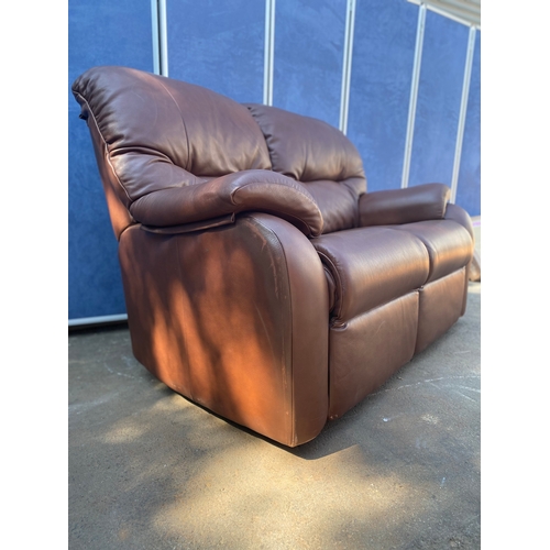 408 - G-plan two seater brown leather sofa