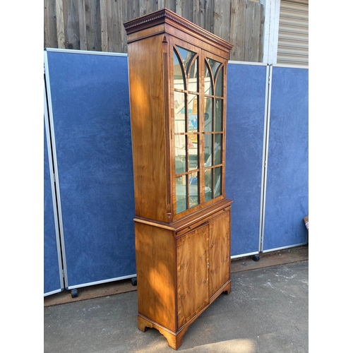 409 - Vintage Yew wood glazed bookshelf /display cabinet