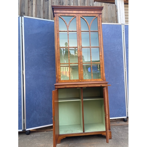 409 - Vintage Yew wood glazed bookshelf /display cabinet