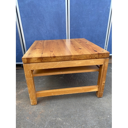 410 - Pine 'Carimate' carver style chair with small pine coffee table