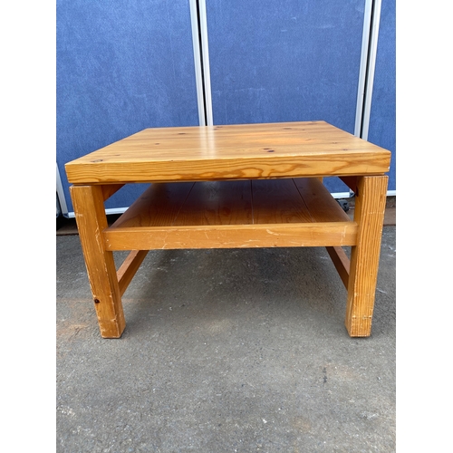 410 - Pine 'Carimate' carver style chair with small pine coffee table