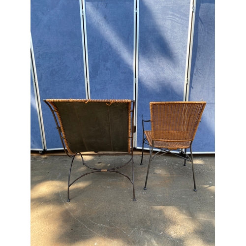 452 - Two interesting Mid century chairs 

Leather and wrought iron lounging armchair (Left)
Wrought Iron ... 