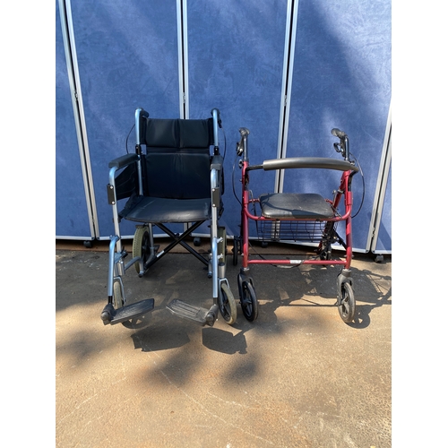 458 - A wheel chair and four wheeled rollator walking aid