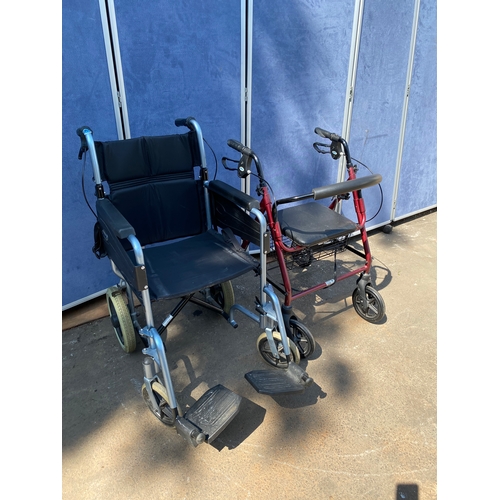 458 - A wheel chair and four wheeled rollator walking aid