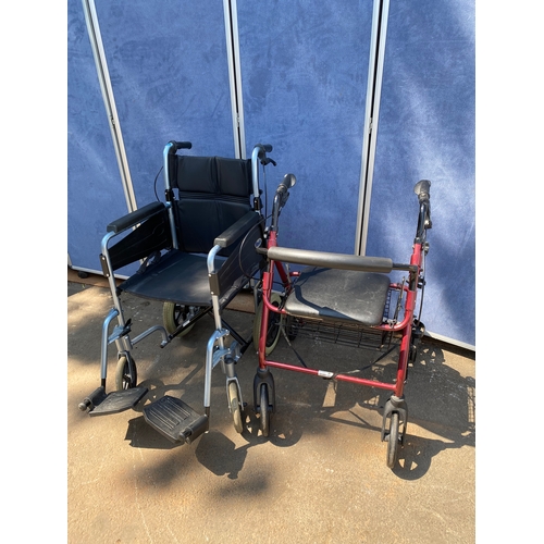 458 - A wheel chair and four wheeled rollator walking aid