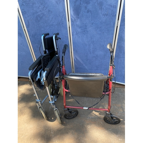 458 - A wheel chair and four wheeled rollator walking aid