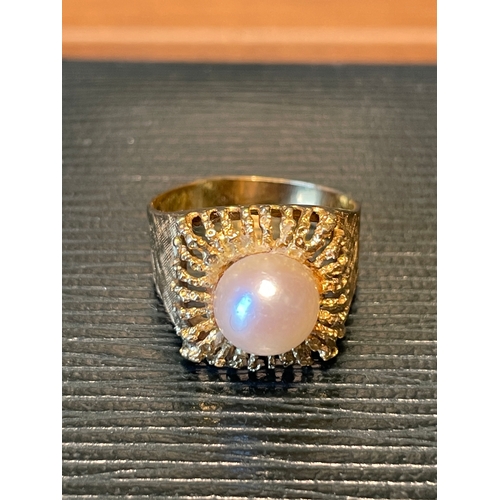 103 - Yellow Gold Ring with Mother Pearl Marked testing as 22ct Size Q 6.2g