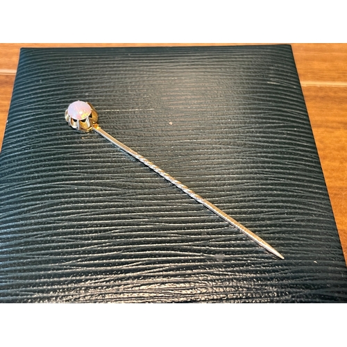 107 - Vintage yellow gold hair pin - unmarked testing as 9ct with a brilliant Opal approx 2ct - 1.7g