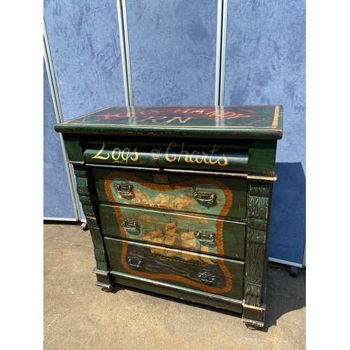 469 - 19th Century Hand painted HMS Hardy Royal Navy Four Drawer Chest - Bronze Plaque inscribed CJ BROWN ... 