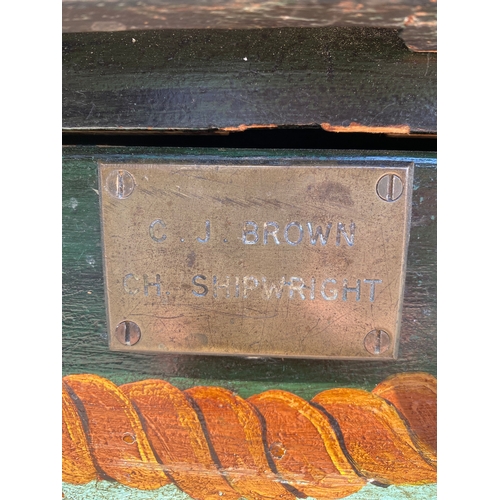 469 - 19th Century Hand painted HMS Hardy Royal Navy Four Drawer Chest - Bronze Plaque inscribed CJ BROWN ... 