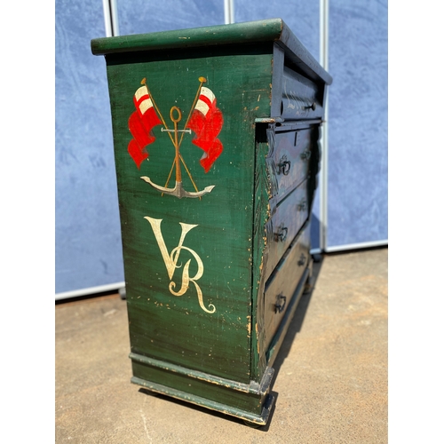 469 - 19th Century Hand painted HMS Hardy Royal Navy Four Drawer Chest - Bronze Plaque inscribed CJ BROWN ... 