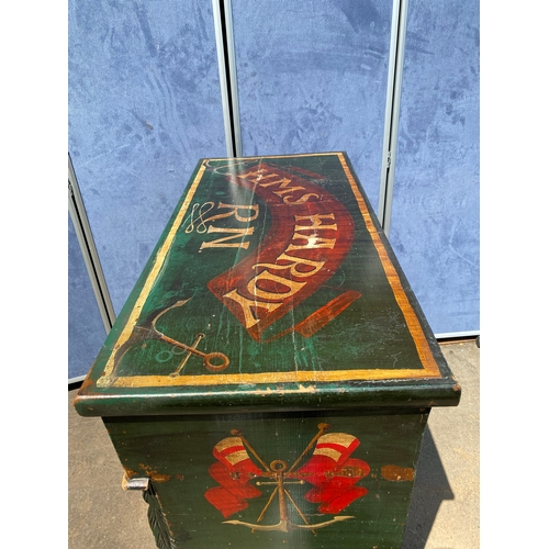 469 - 19th Century Hand painted HMS Hardy Royal Navy Four Drawer Chest - Bronze Plaque inscribed CJ BROWN ... 