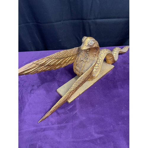 184 - A pair of gilded winged serpent mythical interior design ornaments - carved wood 61cm x 20cm each