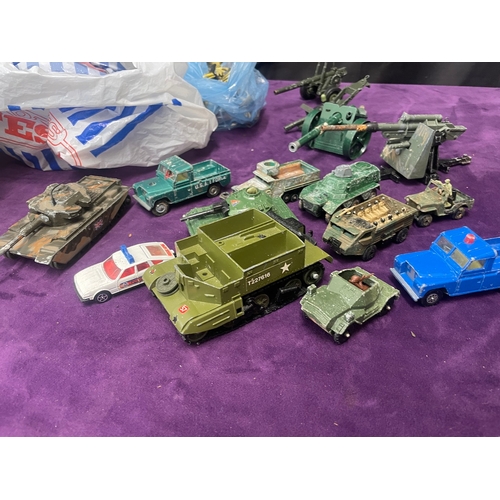 204 - Quantity of plastic military soldiers + die cast military vehicles including Dinky Toys