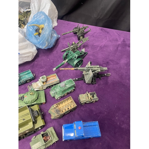 204 - Quantity of plastic military soldiers + die cast military vehicles including Dinky Toys