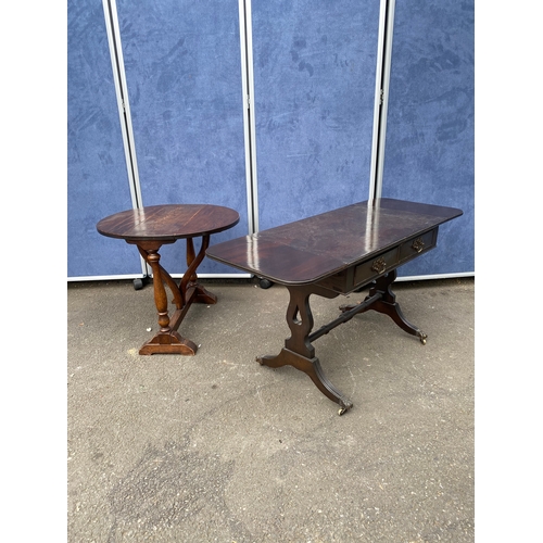 174 - A lot of two antique small dropleaf tables.  Ebonized Mahogany regency style (right) Oak oval drople... 