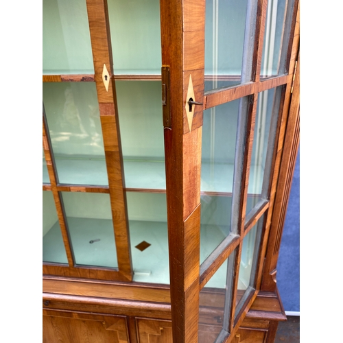 176 - Vintage Yew wood glazed bookshelf /display cabinet