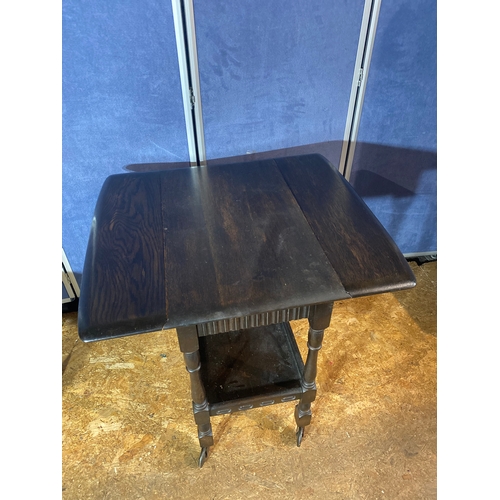 195 - A lot of two mahogany pieces. Small side table and drop leaf trolley table on wheels.

Please see im... 