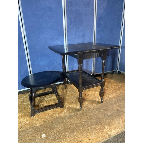 195 - A lot of two mahogany pieces. Small side table and drop leaf trolley table on wheels.

Please see im... 