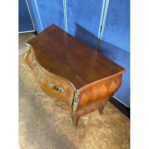 207 - Vintage French three drawer Bombe shaped chest of drawers with gilt and marquetry style

Dimensions ... 