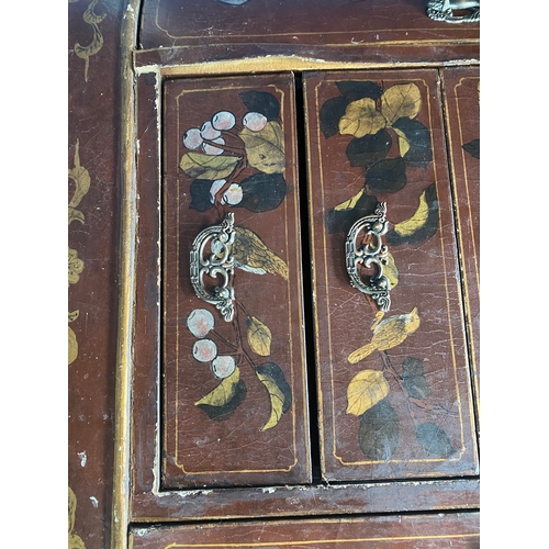 208 - Vintage Oriental styled painted folate and avian themed cabinet with three drawers.

Dimensions -  2... 