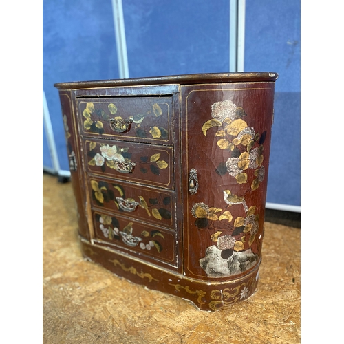 208 - Vintage Oriental styled painted folate and avian themed cabinet with three drawers.

Dimensions -  2... 