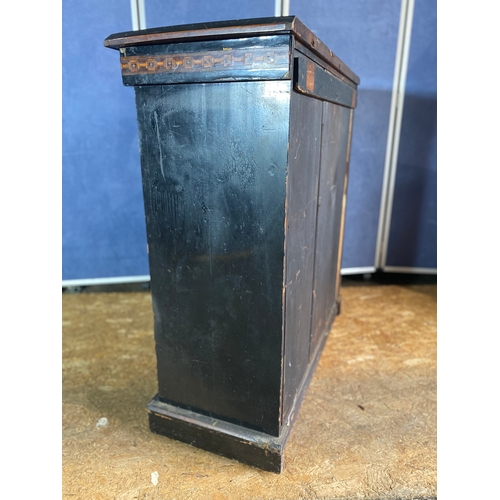 209 - 19th Century ebonised inlay gilt shelved cabinet with blue cameo ware